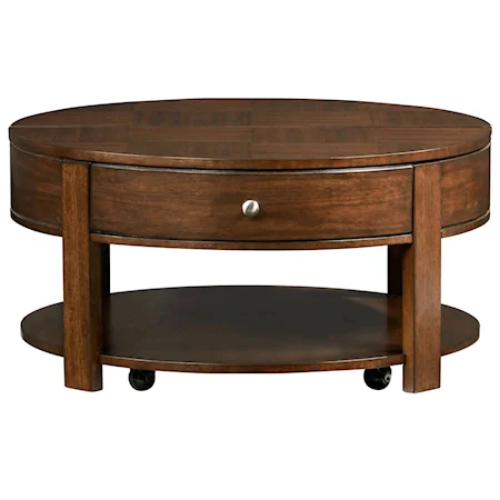 Contemporary Round Lift-Top Cocktail Table with Casters